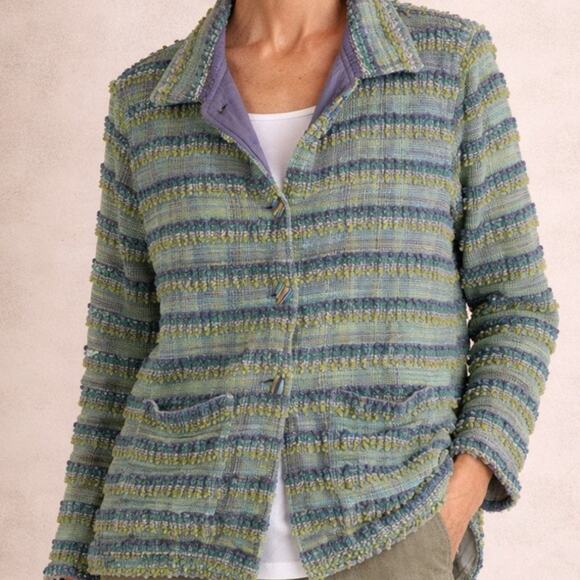 Anu by Natural Jackets & Blazers - ANU Woven Chenille Tapestry Jacket Blazer Women size Large Button Up Boxy Artsy